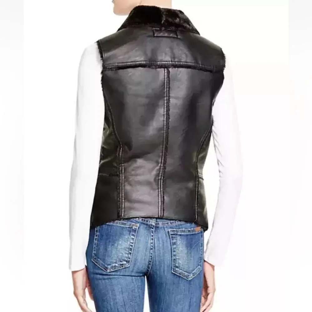 BLANKNYC Faux Shearling Drape Front Vest Shawl Small Faux Fur Lined Black NWOT